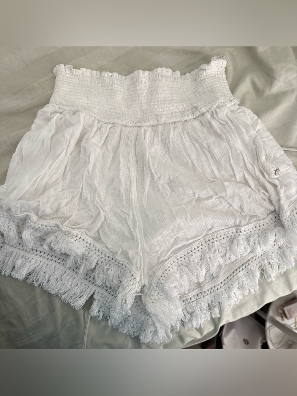 White Fringe Shorts